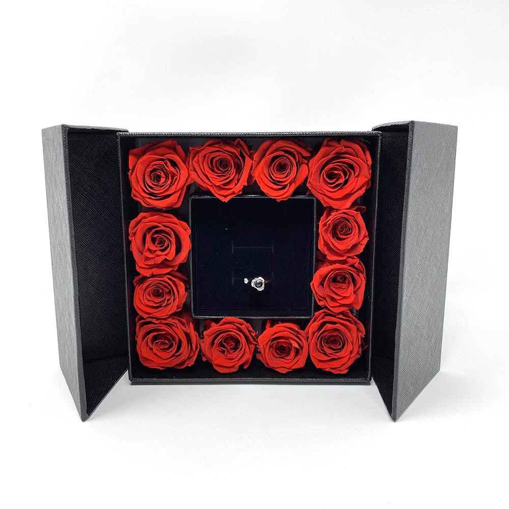 FOREVER ROSE RING I LOVE YOU IN 100 LANGUAGES RING WITH DOZEN ROSES BOX